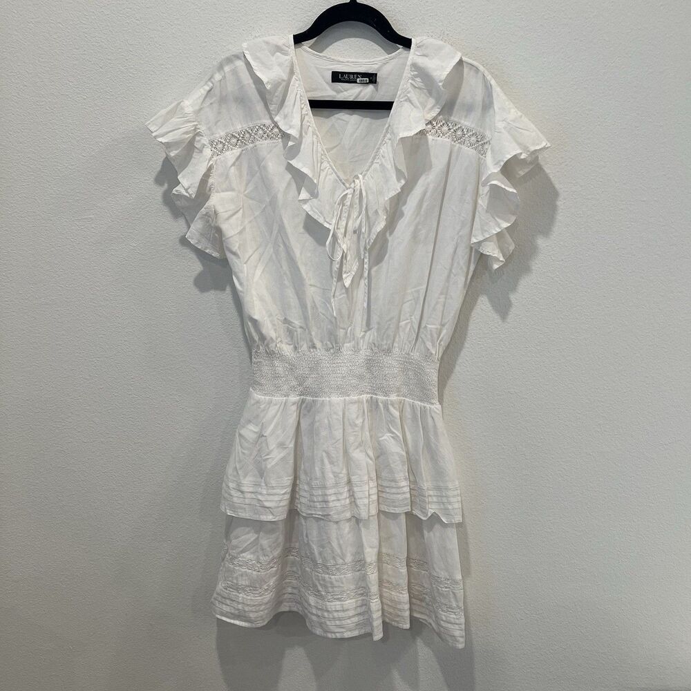 Lauren Ralph Lauren Women Tiered White Short Nizaiah Dress Size 6 Party Vacation